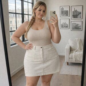 Talbots White Denim Skirt 18WP Plus Petite Stretch Casual Summer Classic